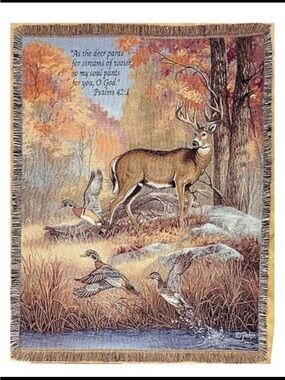 FUR FEATHERS AND FALL TAPESTRY religious throw blanket